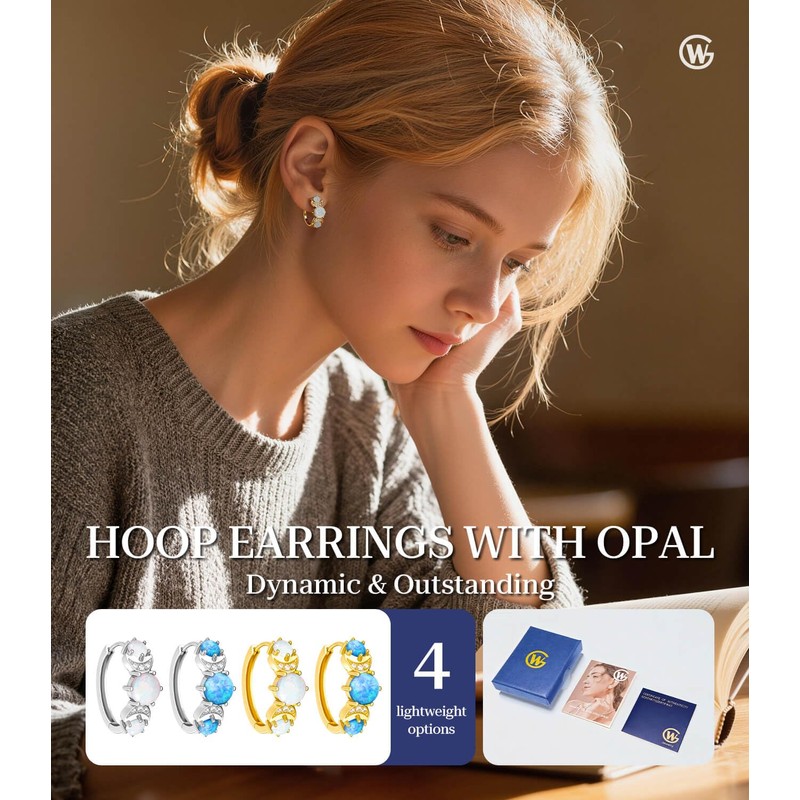 Opal Earrings for Women Hoop Earrings with Opal Huggie with