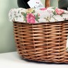 Wicker Shopping Basket 31cm Pink Rose Liner Oval Double Steamed