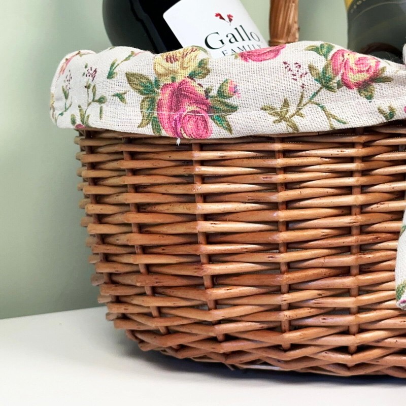 Wicker Shopping Basket 31cm Pink Rose Liner Oval Double Steamed