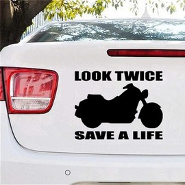 Look Twice Save a Life Motorcycle Safety Car Decal Vinyl Bumper Sticker for Car, Truck, SUV or Window Biker Awareness Warning Sign 2Packs(Black)
