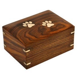 FineCraft India Hard Wood Pet Urn with Brass Paw Prints Ideal Home Decoration - Size: 7.5" x 5.5" x 3.5" (L x W x H)