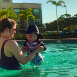 UMELOK Baby Swimsuit Boy One Piece Rash Guard Swimwear with Hat UPF 50+ Sun Protection, Beacon Printing, 12-18 Months