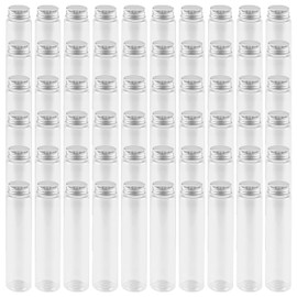 LEXININ 60 PCS 110ml Clear Plastic Test Tubes with Lid, Plastic Test Tubes with Screw Caps, Flat Bottomed Test Tubes