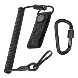 Tactical Lanyard, Carabiner Lanyard Paracord, Spiral Cable, Black, Elastic RSG Holder, Police, Police Equipment, Belt Police Accessories, for Rescue Scissors, Torch, Rescue Service, Fire Brigade,