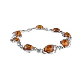 HolidayGiftShops Sterling Silver Honey Baltic Amber Bracelet Willow, Genuine Baltic Amber Bracelet for Women, Amber Jewelry for Women, Amber Bracelets for Adults, Sterling Silver Collection
