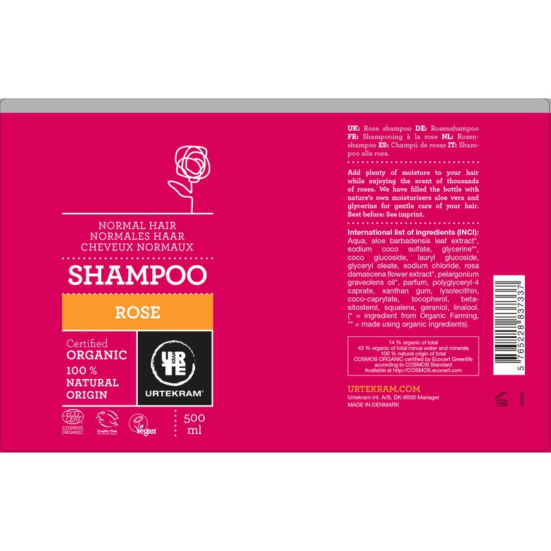 Urtekram Rose Shampoo Organic Normal Hair 500ml