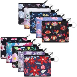 Boao 10 Pieces Small Coin Purse for Women Bulk Boho Change Purse Mini Pouches Wallet Coin Bag with Zipper for Women Girls (Natural Flower Print, 4.52 x 3.74 Inch)
