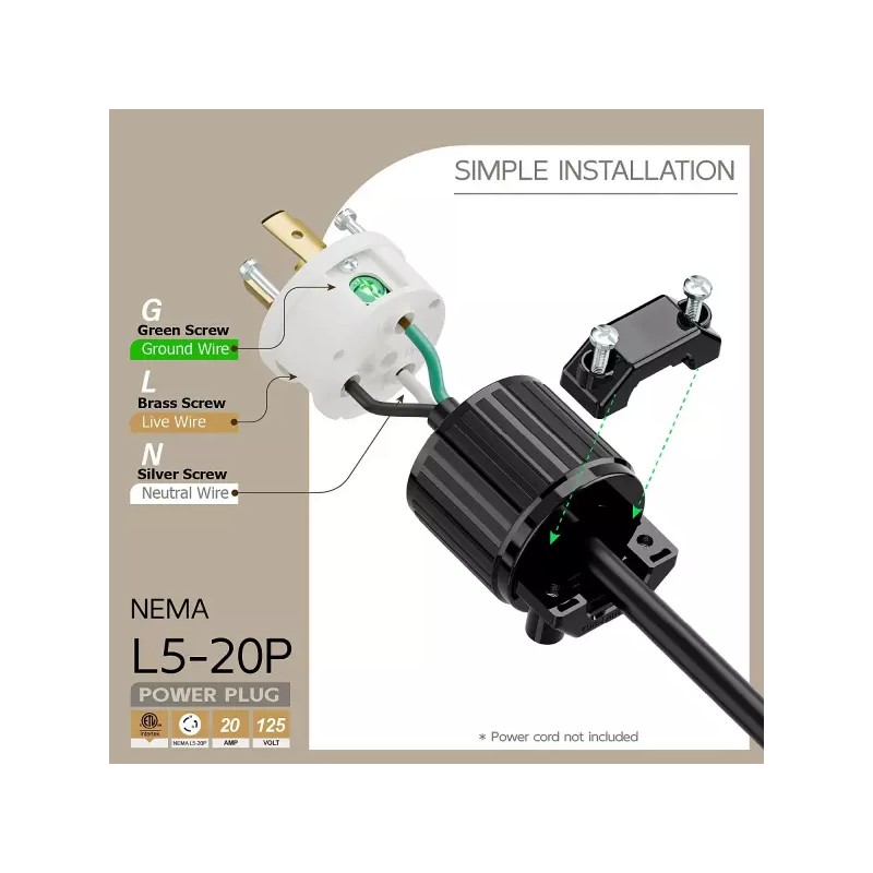 NEMA 네마 L520P 20암페어 125볼트 커넥터 L520 플러그 잠금 코드
