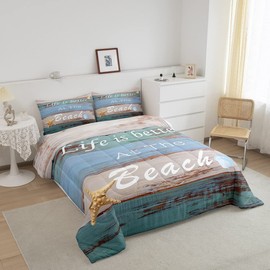 Beach Starfish Kids Comforter Set Twin Size,Vintage Wooden Plank Boys Girls Bedding Set,Hawaii Lake Home Down Comforter,Rustic Cabin Duvet Insert,Adults Home Room/Nautical Decor,2pcs,1 Pillowcase