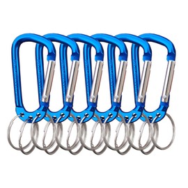 VictorsHome Carabiner Clip Keychain Aluminum Alloy D Shape Multifunction Clip Hook with 3 Key Rings for Outdoor Backpack Blue 6 Pack