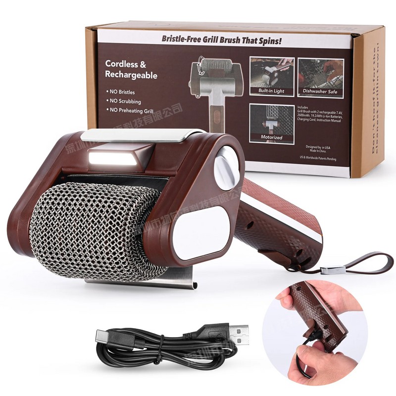 Rechargeable Electric Grill Brush for BBQ Cleaning – Bristle-Free Stainless