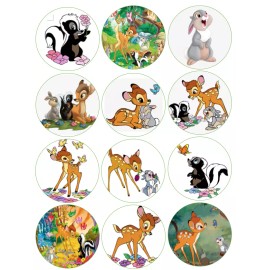 Handmade Set of 12 Classic Bambi baby edible paper, cupcake cookie toppers, PRE CUT  - 1.5"