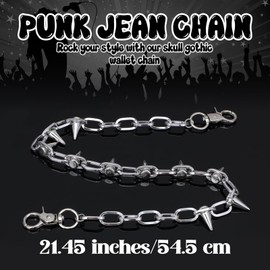 KFHENSOMR Punk Biker Wallet Chain with Rivets, 1pcs Punk Cool Pants Jeans Chain, Cool Heavy Rivet Trouser Waist Chains, Goth Jeans Rock Belt Chains & Layered for Women Men (Silver)