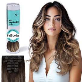Irresistible Me Real Human Hair Extensions Clip Ins – 100% Human Hair Clip In Extensions for Length & Volume – Invisible Extension – Heat Resistant & Dyeable – Ash Brown Balayage, 14 Inches