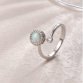 MILACOLATO 925 Sterling Silver Fidget Rings For Women Girl Open Adjustable Anxiety Rings Spinner Ring Moonstone Opal Rings Stackable Knuckle Promise Wedding Engagement Rings with Gift Boxed WhiteOpal
