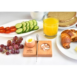 EKFJAELL Premium Wooden Egg Cups (Beech) Set of 2 Approx. 11.5 x 7.5 x 1.5 cm - 3-in-1 Egg Bowl & Spoon Holder, Antibacterial & Sunflower Oil Treated, Egg Holder (Pack of 2)