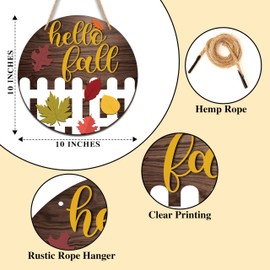 Fall Wooden Signs Wall Decor, Welcome Sign For Front Door, Hello Fall Round Hanging Sign With Rope, Thanksgiving Gifts For Family Friend, Autumn Decor For Farmhouse Home Outdoor Porch, C09