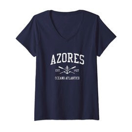 Womens Azores Vintage Crossed Oars & Boat Anchor Sports V-Neck T-Shirt