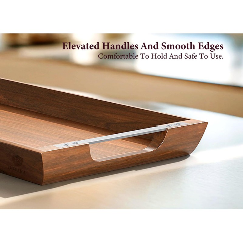 Dofira Large Acacia Wood Serving Tray with Metal Handles -