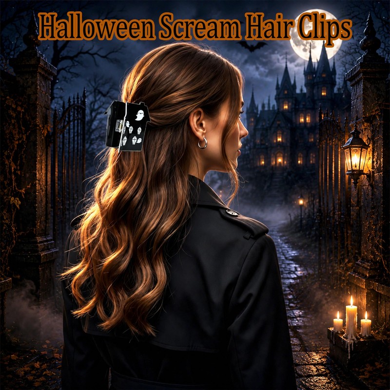 Halloween Ghost Claw Clip, Ghost Haunted House Shape Hair Clips