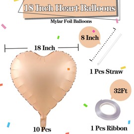 KALOR 18 Inch Nude Heart Mylar Balloons, 10 Pcs Love Foil Balloons, Heart Shaped Balloons for Engagement, Bridal Shower and Birthday Party Decorations