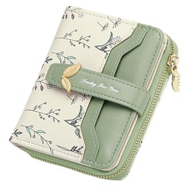 GAEKEAO Small Wallets Woman RFID Blocking Vegan Leather Bifold Floral Ladies Purse Card Holder with Zipper Pocket ID Window