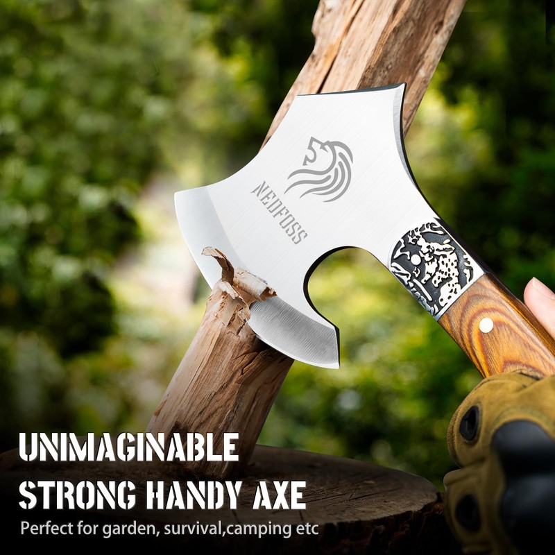 NedFoss Warthog Camping Axe, 9" Full Tang Small Axe with