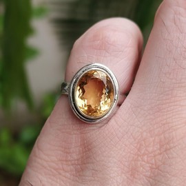 Navya Craft Citrin-Silberring, Größe 19,0 | 925 Sterling Silber Handgefertigter Statement-Versprechensring für Frauen | Natürlicher Edelstein Boho Schmuck | November-Geburtsstein | Geschenk für Sie