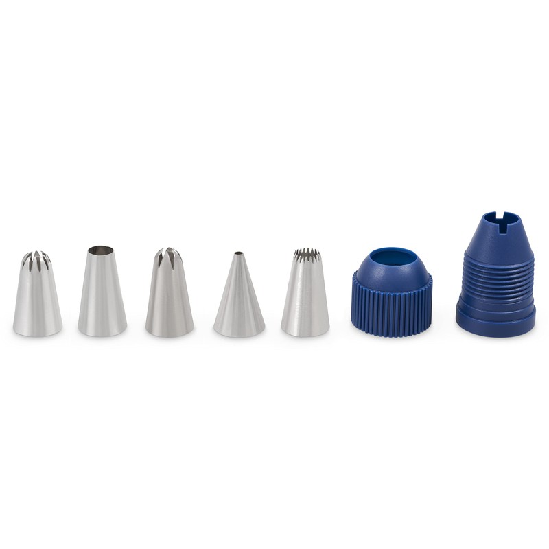 Zyliss E980215 Spritzbeutel Set, Baumwolle/Edelstahl, Pfeifen-Zuckerguss/Kuchendekoration/Zuckerguss/Gebäckfüllung, Wiederverwendbare Baumwollbeutel, Inklusive 5