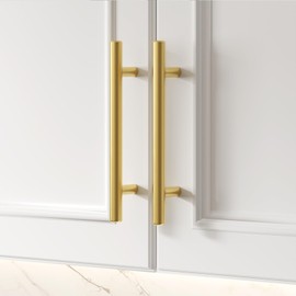 Goldenwarm 10 Pack 3 inch Gold Cabinet Handles Brushed Gold Cabinet Pulls Stainless Steel Drawer Pulls, Durable Kitchen Cabinet Handles - Bathroom Bedroom Dresser Handles Easy DIY Upgrade