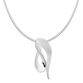 Vinani Design Pendant Intertwined Elegant Curved Brushed Shiny with Sterling Silver 925 Snake Chain Italy 2AMG-S00, Sterling Silver, No Gemstone