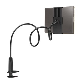 ZQuintuplian Tablet Holder, Tablet Stand for Bed Gooseneck Mount Flexible Arm 360 Clip, Flexible Arm Clip Tablet Mount, Kindle Holder for Reading in Bed, Black