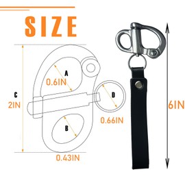 GaiRen SCBA Mask Quick Release Shackle with Leather Handle 2 Pack Black Marine Grade 316 Stainless Steel Fixed Snap Shackle Lanyard for Firefighters