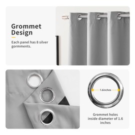 MEEYIUS Blackout Curtains for Bedroom Grommet Thermal Insulated Room Darkening Curtains with Black Liner, Set of 2 Panels, Grey, 52x54 Inch