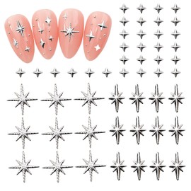 WOKOTO 600Pcs Silver Star Nail Charms 3D Alloy Nail Art Charms Cute Cross Star Nail Decorations for Nails Charms for Acrylic Nails Supplies Silver Star Nail Gems DIY Nail Art Decoration Accessories