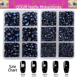 QOGIR 6300pcs Montana Hotfix Rhinestones for Crafts Clothes DIY with Tweezers and 2 Picking Pens Mixed Size Flatback Rhinestone