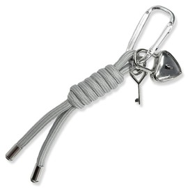 Macaroni Edge Bag Charm Heart Padlock Silver Paracord Keychain Lanyard Key Holder Key Loss Prevention Korean Goods, gray