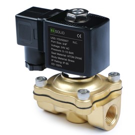 U.S. Solid 3/8" Brass Solenoid Valve - 24V AC, Normally Closed, 10 Bar Electric Valve for Water, Air, Diesel