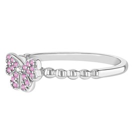 925 Sterling Silver Sweet Pink Cubic Zirconia Bow Ring For Girls & Teens Size 5 - Beautiful Pink Bow Rings For Preteen Girls Formal Occasions - Adorable Jewelry Gifts For Teenage Girls