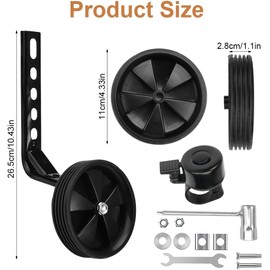 Universal Stabilisers for Childs Bike 12/14/16/18/20 Inch, Stronger Bike Wheel Stabilizer, Bicycle Training Wheels with Adjustable, Bicycle Stabiliser Mounted Kit for Kids Single Speed Bikes (Black)