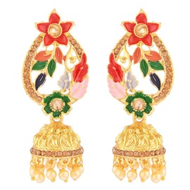Efulgenz Indian Jewelry Bollywood Antique Crystal Kundan Jhumki Jhumka Earrings Set for Women, Metal Crystal Rhinestone Stone, not known