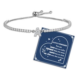 Tibond Bracelets for Womens Initial Bracelet Tennis Bracelet for Ladies Dainty Letter Bracelet Adjustable Crystal Zirconia Bracelet Birthday Christmas Jewellery Gifts for Friends Mum Daughter (A)