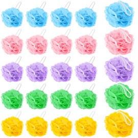 20 Pack Mini Loofah Sponge for Shower, Travel Size Bath Sponges Mesh Shower Puff Bath Pouf with Hanging Loop, Body Scrubber for Kids Women Men, 5 Colors Bath Sponges for Shower (20g)