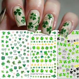 St. Patrick’s Day Nail Stickers Green Shamrock Nail Decals 6PCS 3D Self-Adhesive Lucky Four Leaf Clover Green Clover Nail Art Design Supplies Spring Nail Stickers for Women Nail Art Decorations Charms
