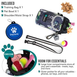 PetAmi Dog Treat Pouch with Large Front Pocket| Dog Training Pouch Bag Waist Shoulder Strap, Poop Bag Dispenser, Collapsible Bowl| Training Bag for Kibbles, Pet Toys| 3 Ways to Wear (Floral Grey)