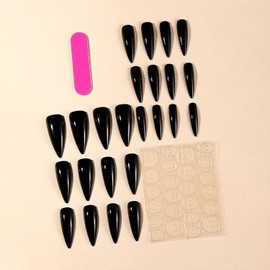 Black Solid Color Press on Nails Stilettos Extra Long Fake Glue on Nails Glossy Artificial False Nails Acrylic Nails for Women Girls