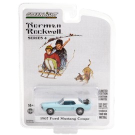 1967 Coupe Light Blue with White Top and Trunk Ski Rack and Skis Norman Rockwell Series 4 1/64 Diecast Model Car by Greenlight 54060 D