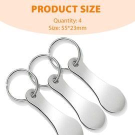 EIYVPRA Pack of 4 Shopping Trolley Release Metal Stainless Steel Shopping Trolley Key Ring Removable Shopping Trolley Token as Key Ring Metal Shopping Trolley Key Ring, silver