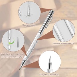 4 Pcs Tungsten Carbide Etching Tool with 20 Replacement Marking Tip, Aluminium Carbide Engraving Pen Carve Etching Pen with Clip, Metal Engraving Pen for Glass Ceramics Hardened Steel Metal Sheet…