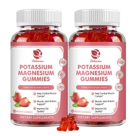 Magnesium Potassium Supplement Gummies - New Flavor Calm Magnesium Glycinate Gummies & Potassium Citrate 200mg Plus Omega 3, B6, D3, K2 & Calcium for Zzz, Leg Cramps & Muscle - 120 Count